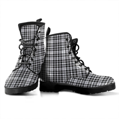 Scott Black White Modern Tartan Plaid Leather Boots