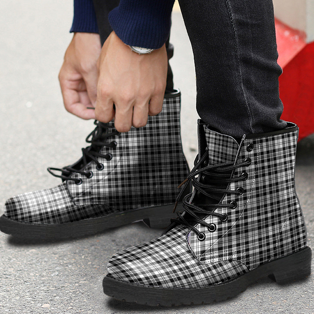 Scott Black White Modern Tartan Plaid Leather Boots