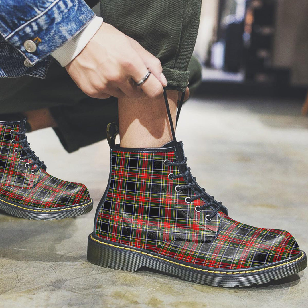 Stewart Black Tartan Plaid Leather Boots