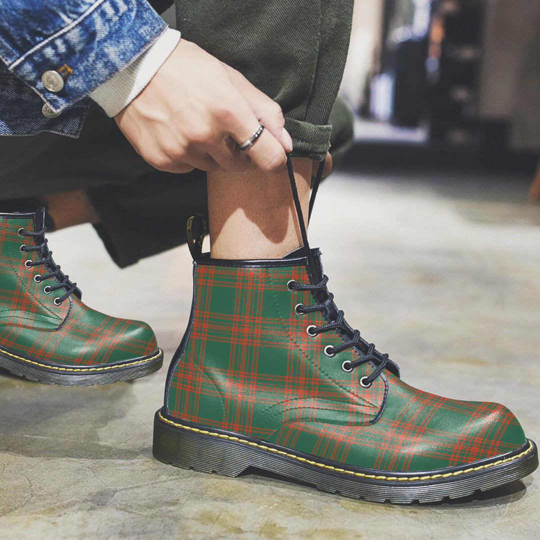 Menzies Green Ancient Tartan Plaid Leather Boots