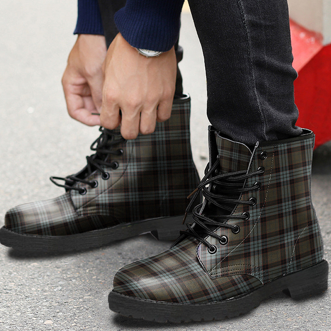 Stewart Old Weathered Tartan Plaid Leather Boots