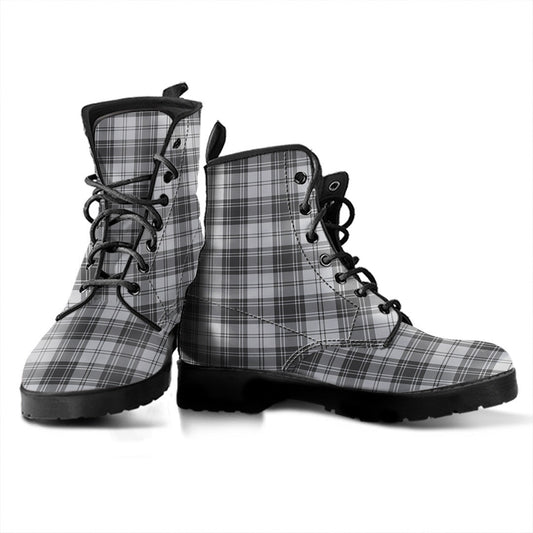 Douglas Grey Modern Tartan Plaid Leather Boots