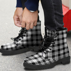 MacFarlane Black White Tartan Plaid Leather Boots