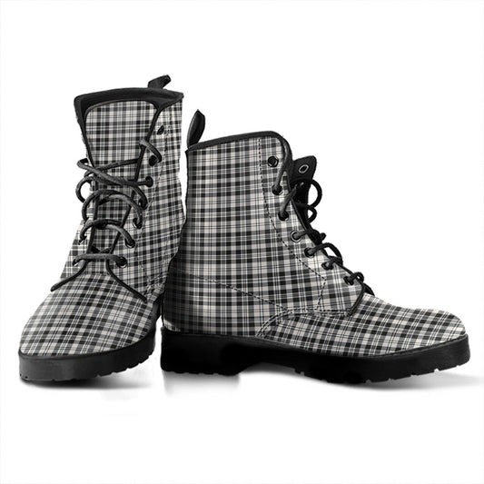 Scott Black White Ancient Tartan Plaid Leather Boots