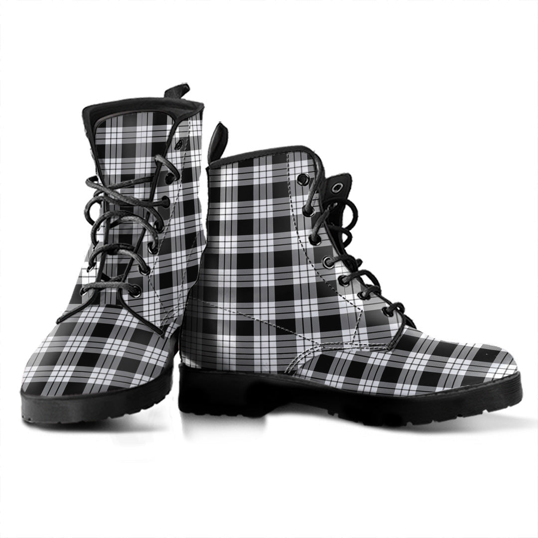 MacFarlane Black White Tartan Plaid Leather Boots