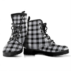 MacFarlane Black White Tartan Plaid Leather Boots