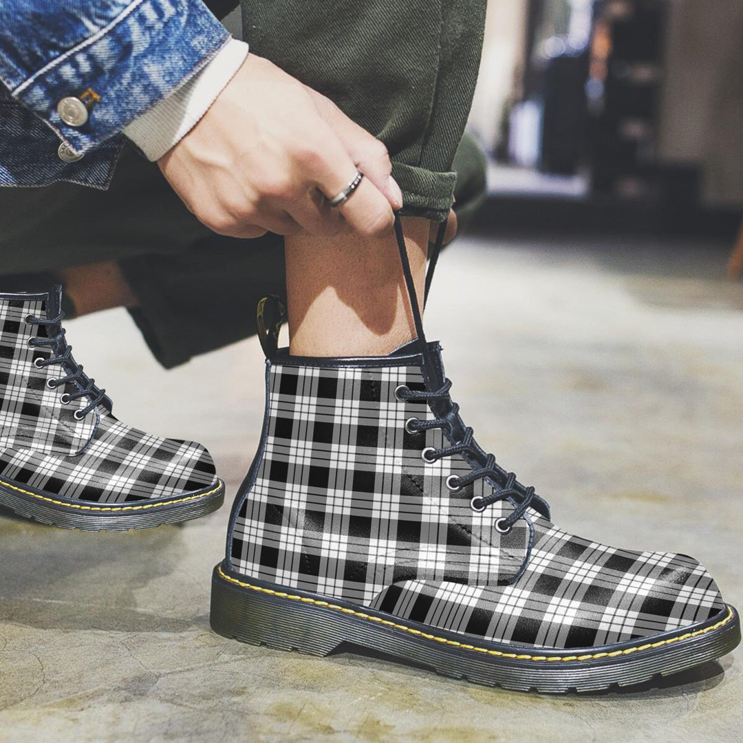 MacFarlane Black White Tartan Plaid Leather Boots