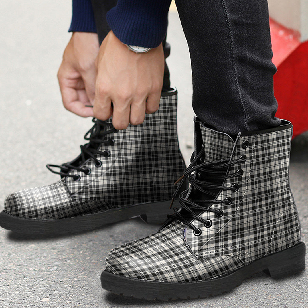 Scott Black White Ancient Tartan Plaid Leather Boots