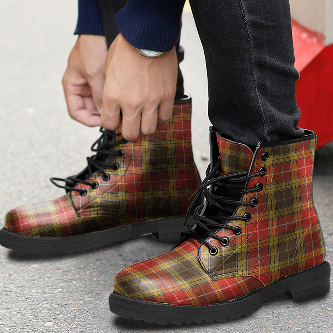 Buchanan Old Set Weathered Tartan Plaid Leather Boots