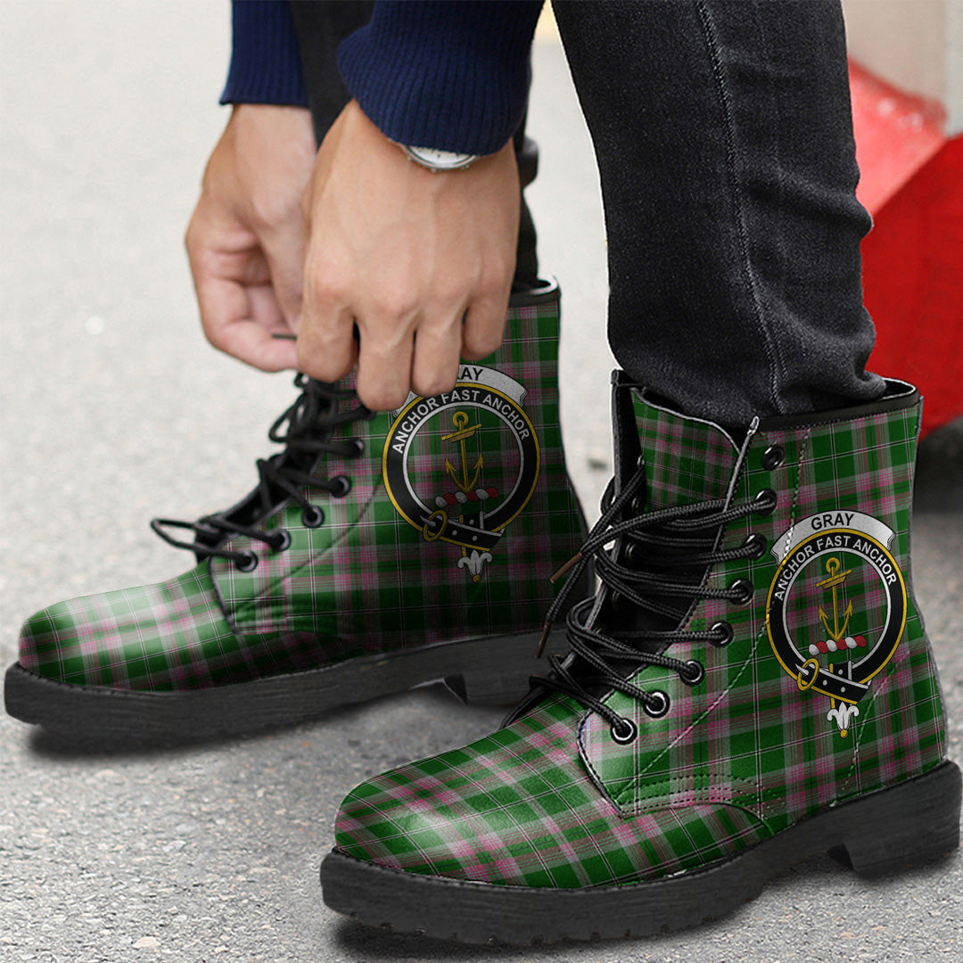 Gray Hunting Tartan Crest Leather Boots