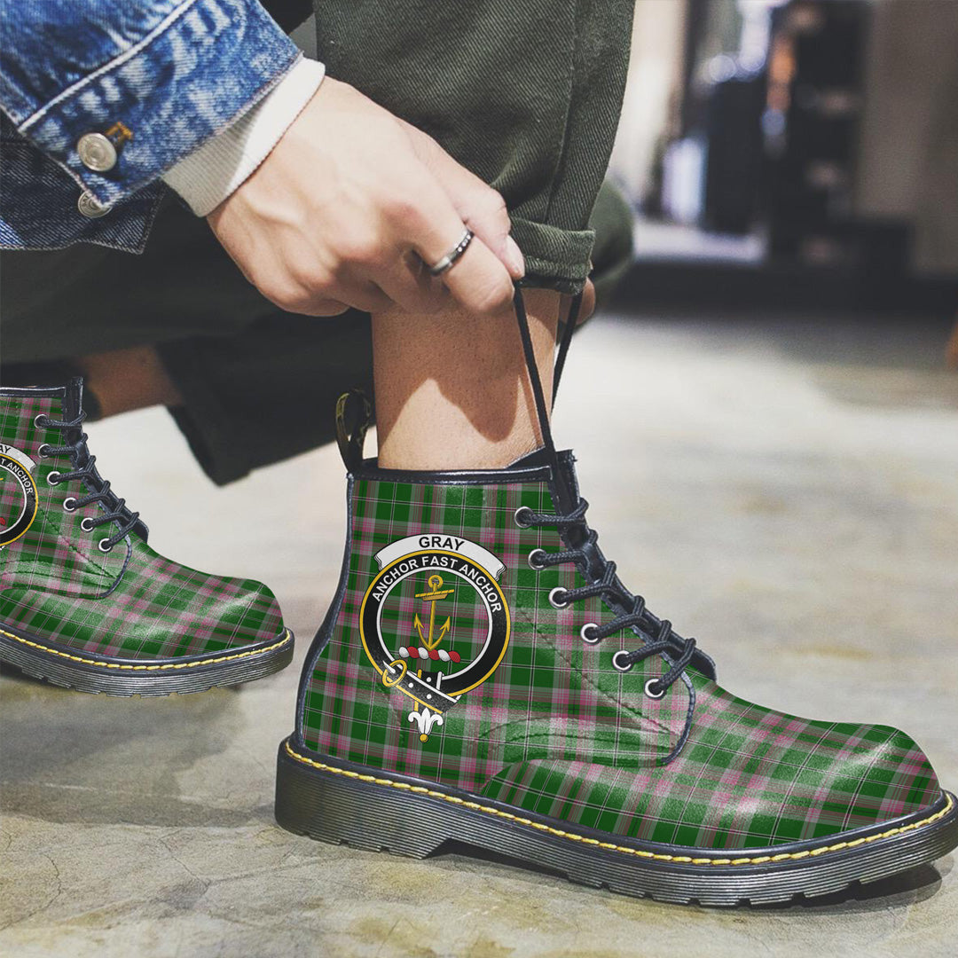 Gray Hunting Tartan Crest Leather Boots