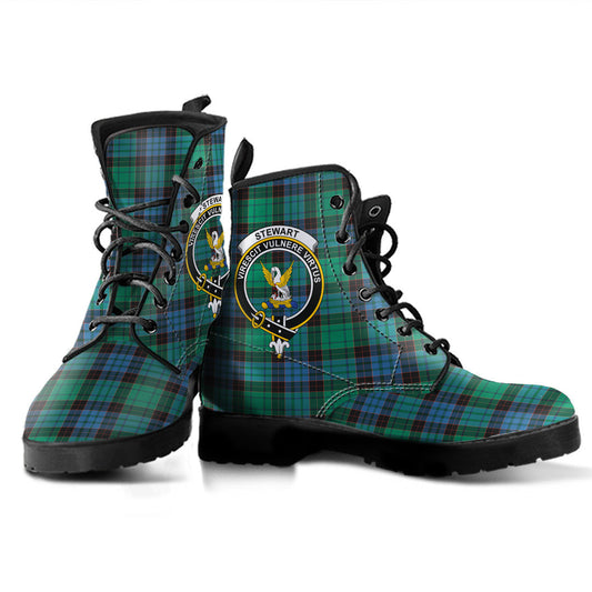 Stewart Old Ancient Tartan Crest Leather Boots