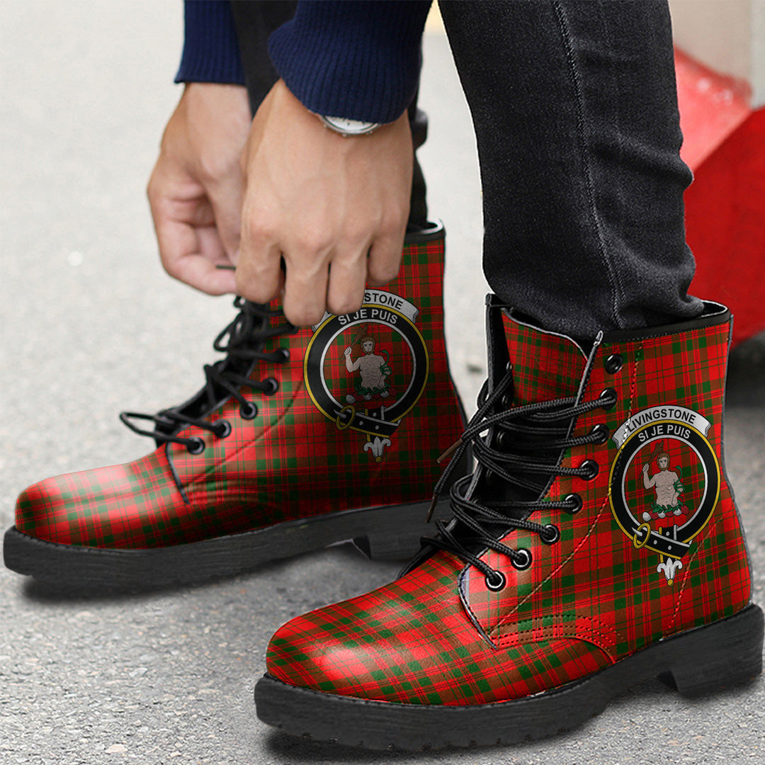 Livingstone Modern Tartan Crest Leather Boots