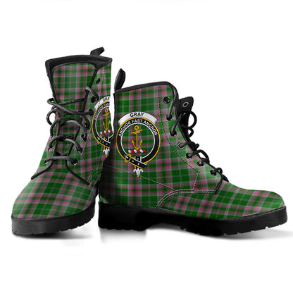 Gray Hunting Tartan Crest Leather Boots