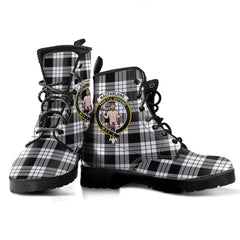 MacFarlane Black White Tartan Crest Leather Boots
