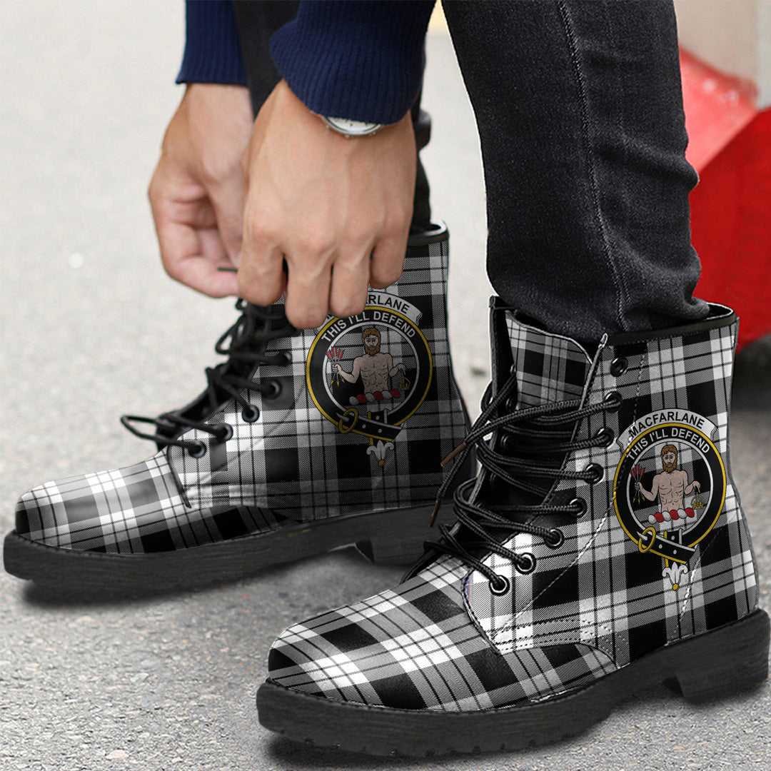 MacFarlane Black White Tartan Crest Leather Boots