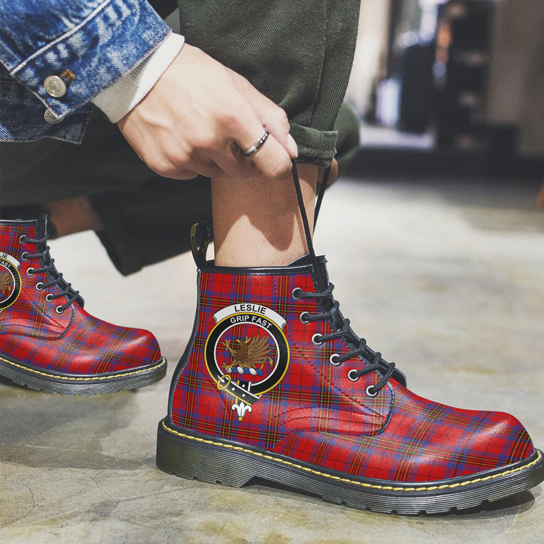 Leslie Modern Tartan Crest Leather Boots