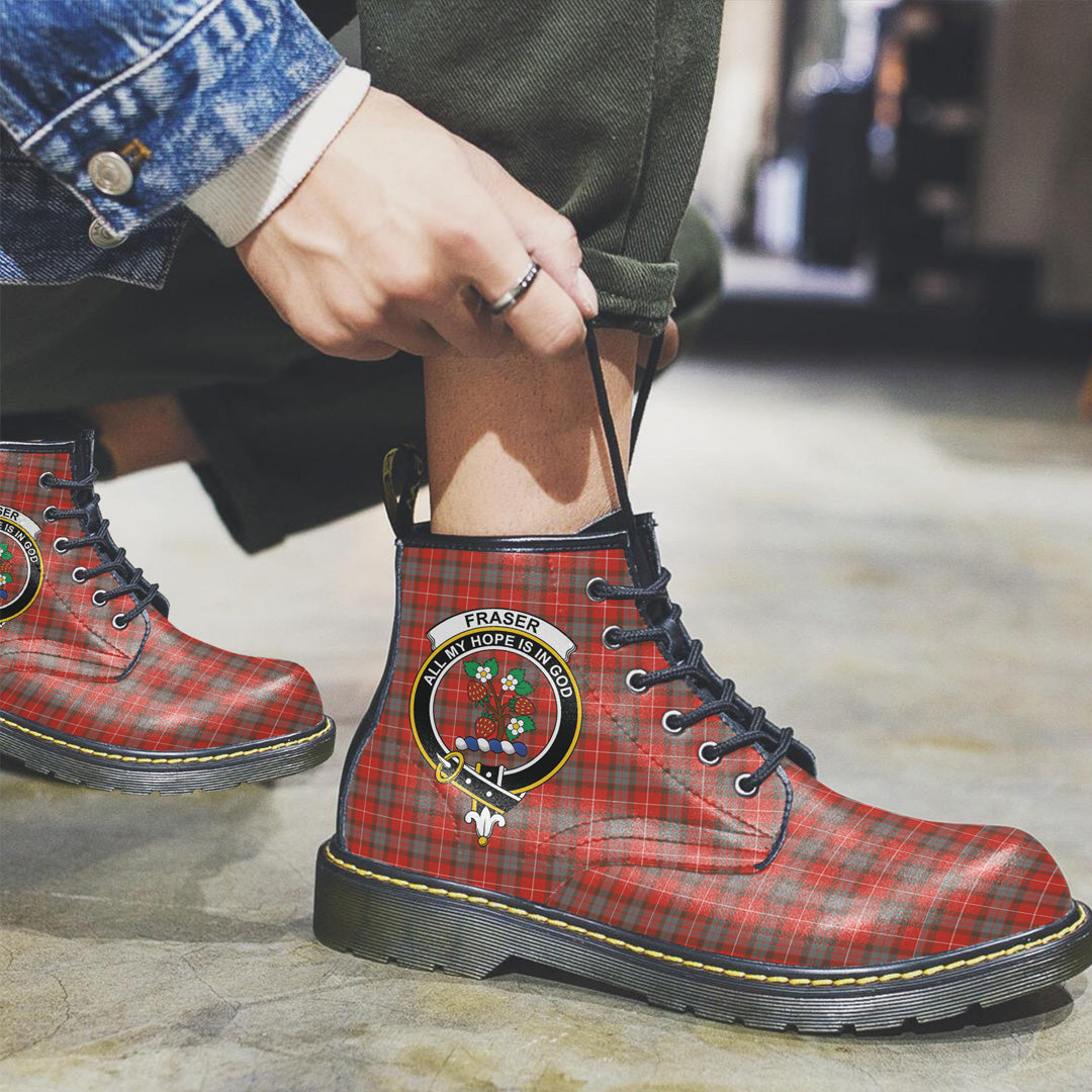 Fraser Weathered Tartan Crest Leather Boots