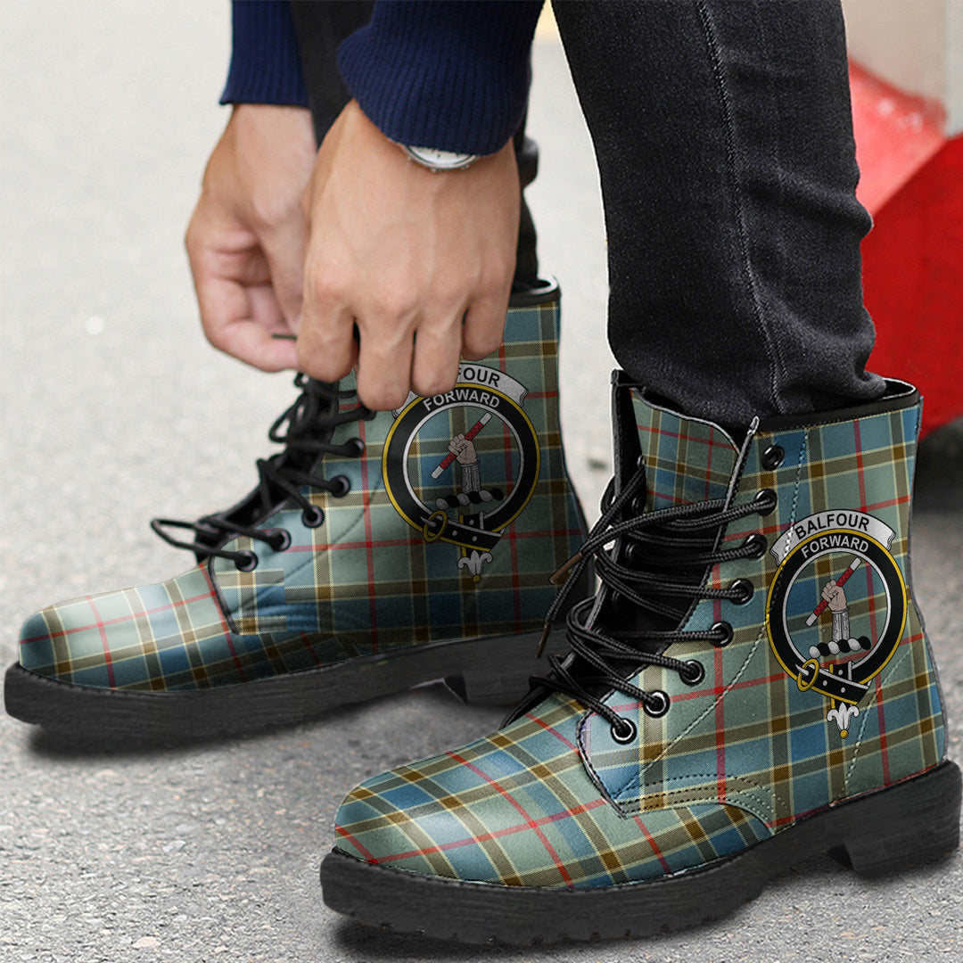 Balfour Blue Tartan Crest Leather Boots