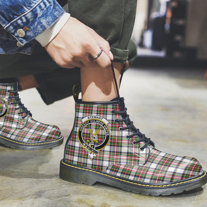 Stewart Dress Modern Tartan Crest Leather Boots