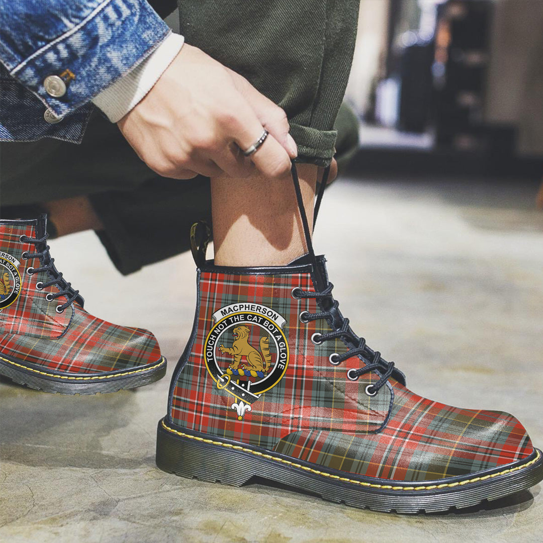 MacPherson Weathered Tartan Crest Leather Boots