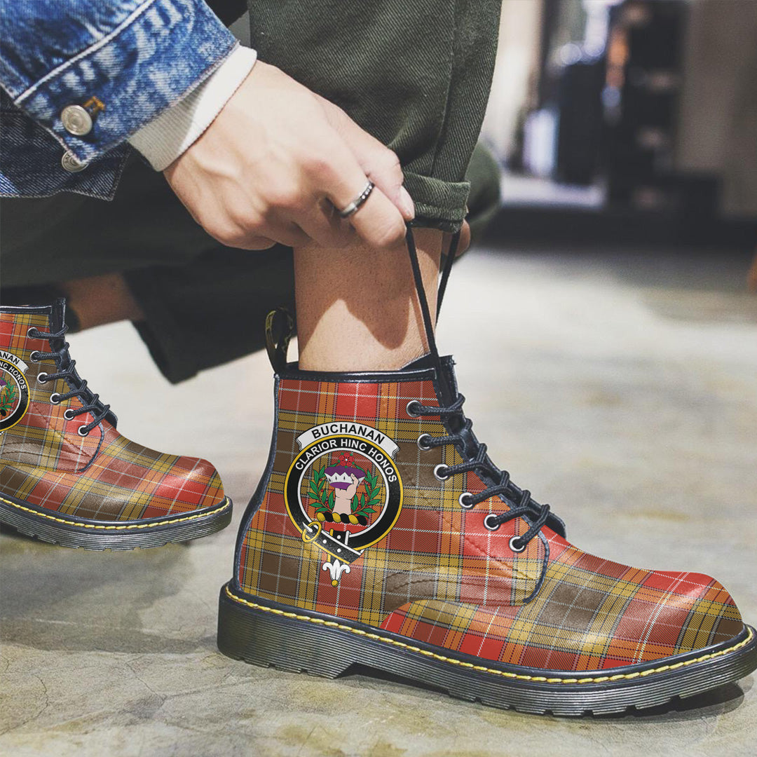 Buchanan Old Set Weathered Tartan Crest Leather Boots