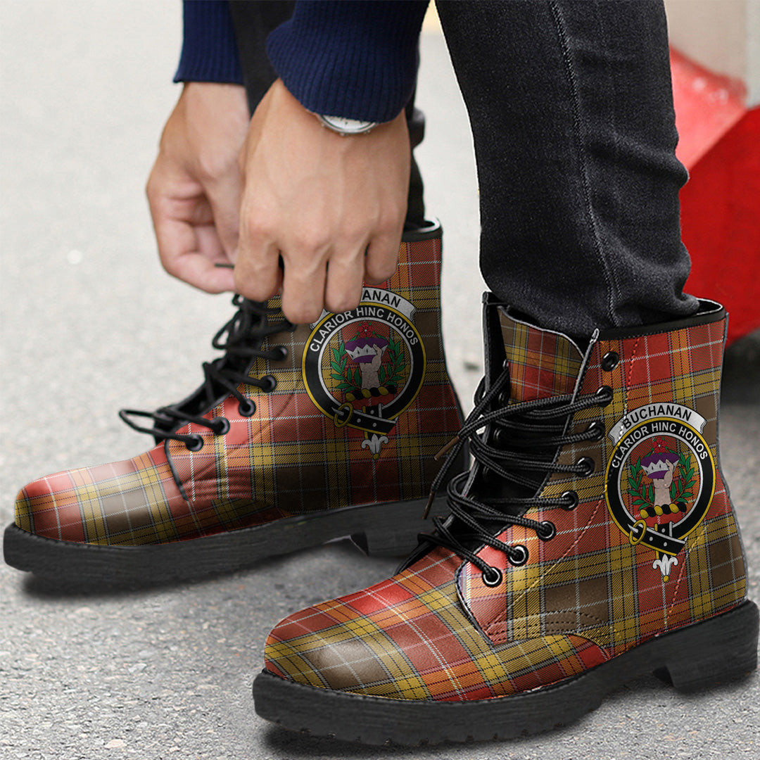 Buchanan Old Set Weathered Tartan Crest Leather Boots