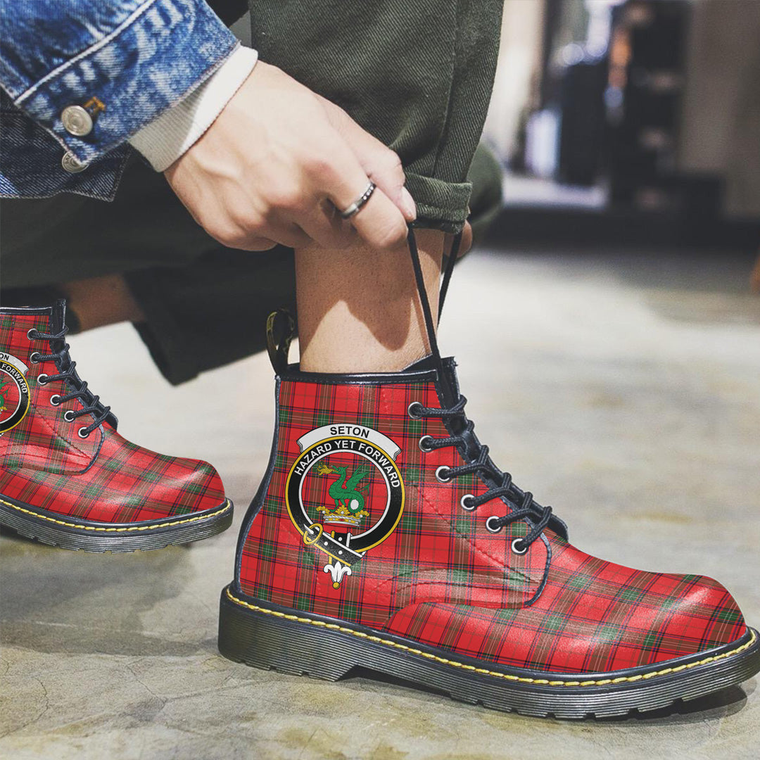 Seton Modern Tartan Crest Leather Boots