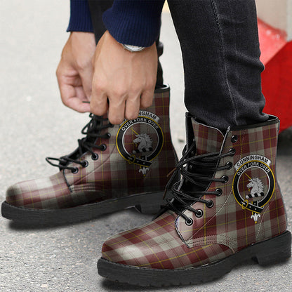 Cunningham Burgundy Dancers Tartan Crest Leather Boots