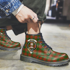 Menzies Green Modern Tartan Crest Leather Boots