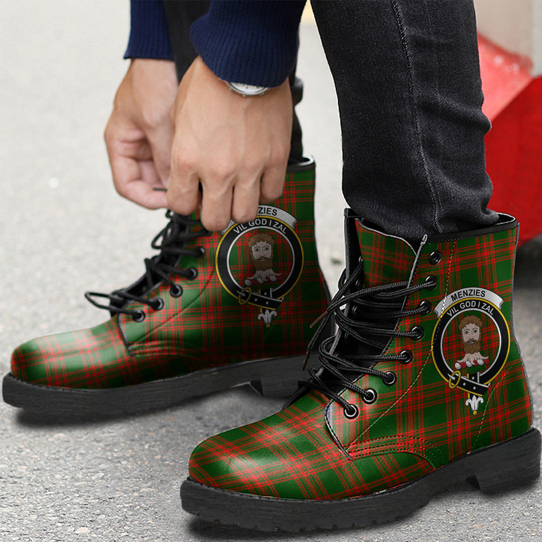 Menzies Green Modern Tartan Crest Leather Boots