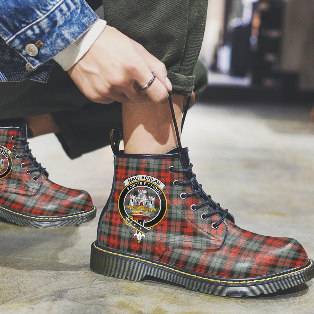 MacLachlan Weathered Tartan Crest Leather Boots