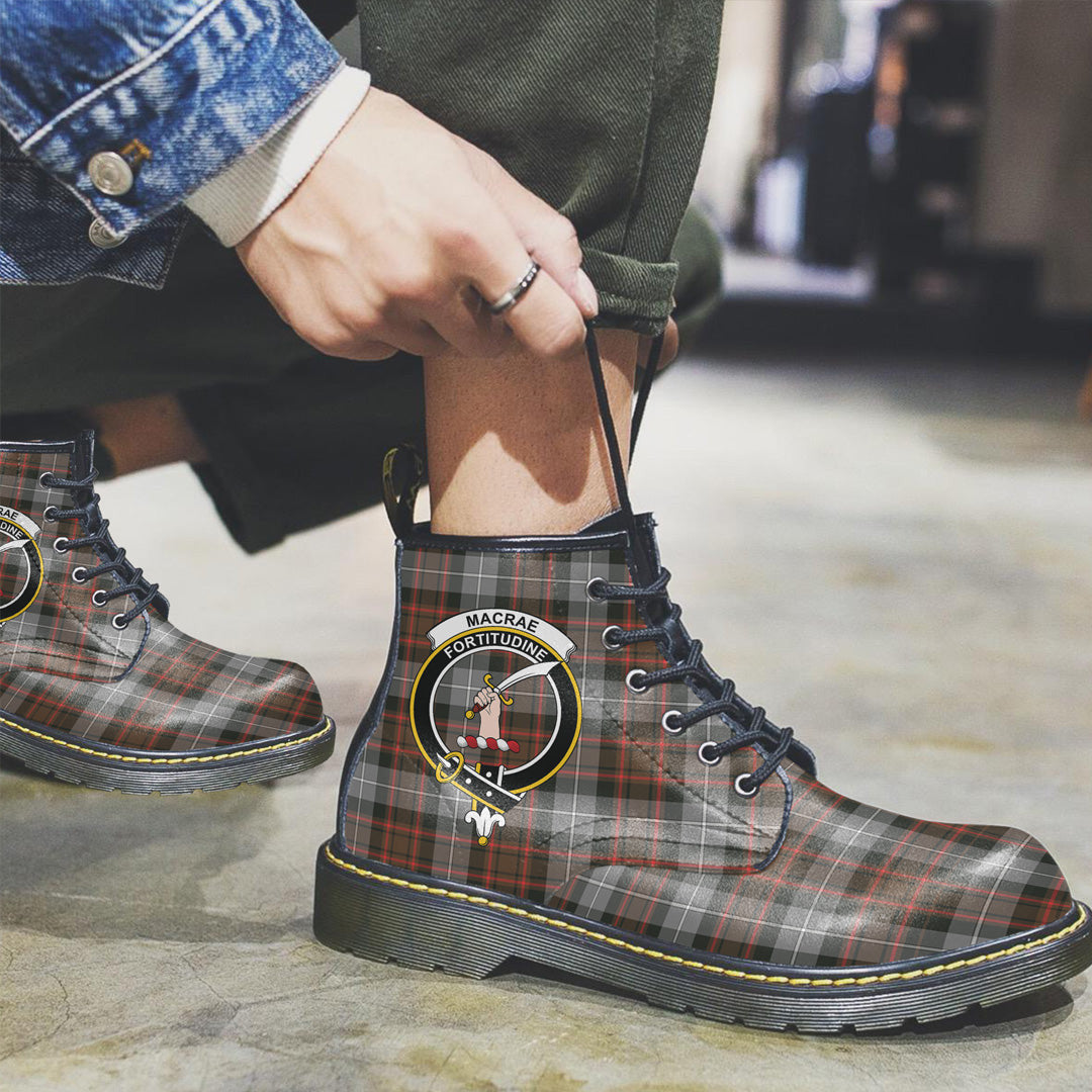 MacRae Hunting Weathered Tartan Crest Leather Boots