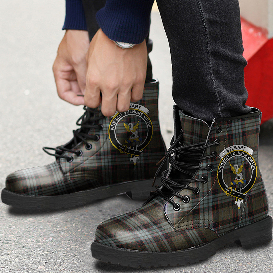 Stewart Old Weathered Tartan Crest Leather Boots