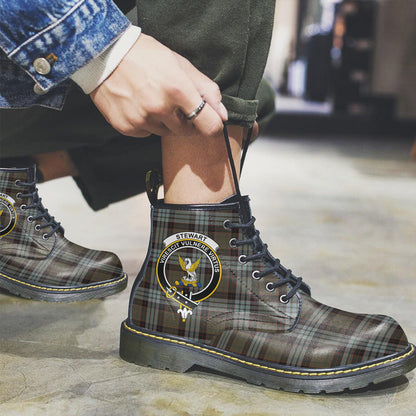 Stewart Old Weathered Tartan Crest Leather Boots