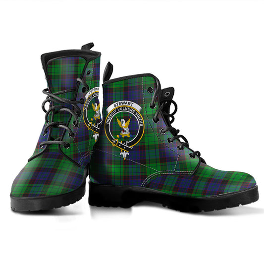 Stewart Old Modern Tartan Crest Leather Boots