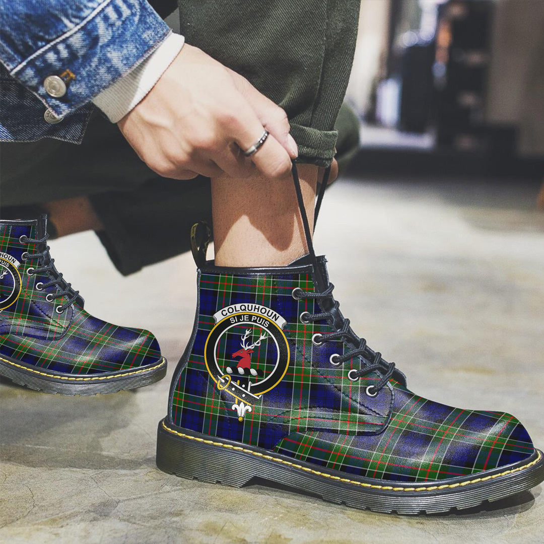 Colquhoun Modern Tartan Crest Leather Boots