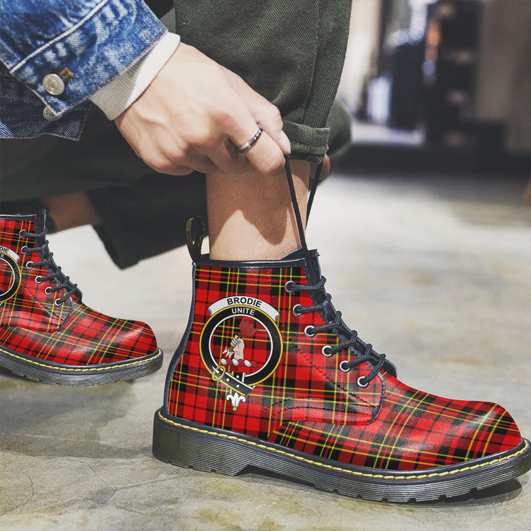 Brodie Modern Tartan Crest Leather Boots