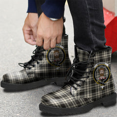 Menzies Black White Ancient Tartan Crest Leather Boots