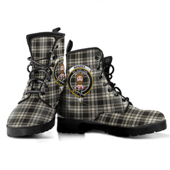 Menzies Black White Ancient Tartan Crest Leather Boots