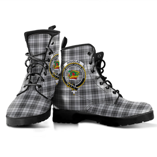 Douglas Grey Modern Tartan Crest Leather Boots