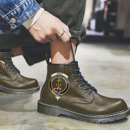 Gray Tartan Crest Leather Boots