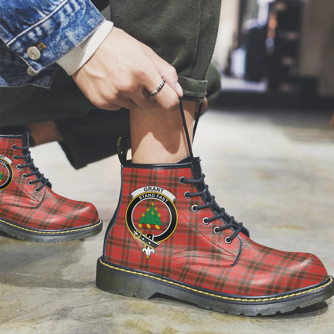 Grant Weathered Tartan Crest Leather Boots