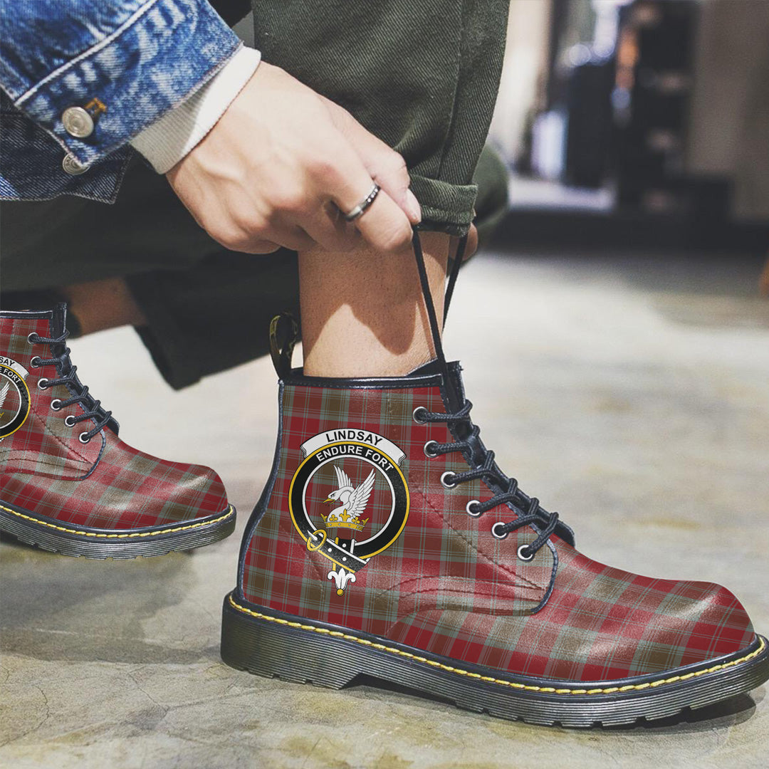 Lindsay Weathered Tartan Crest Leather Boots