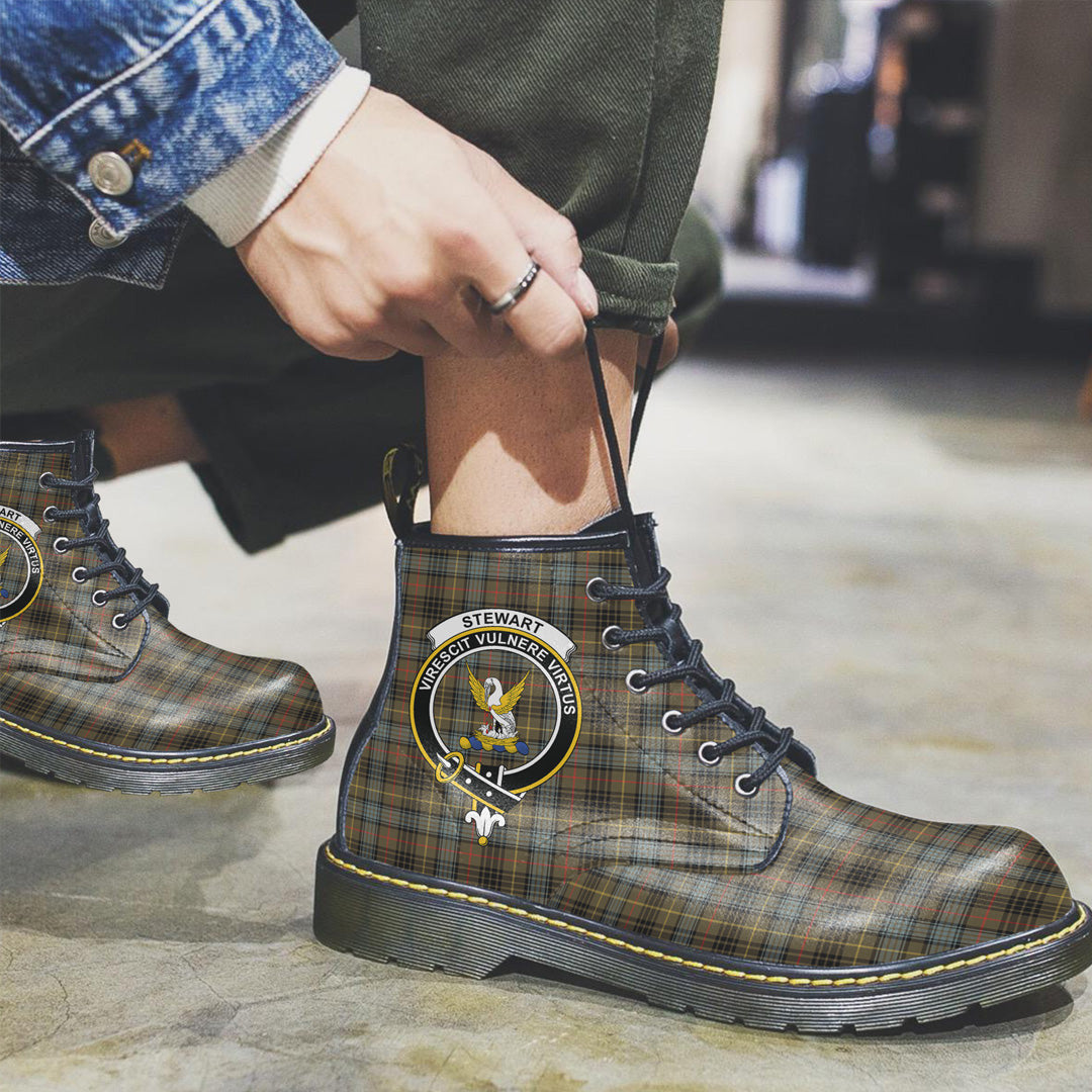 Stewart Hunting Weathered Tartan Crest Leather Boots