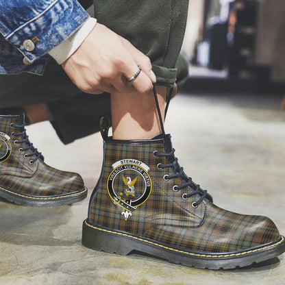 Stewart Hunting Weathered Tartan Crest Leather Boots