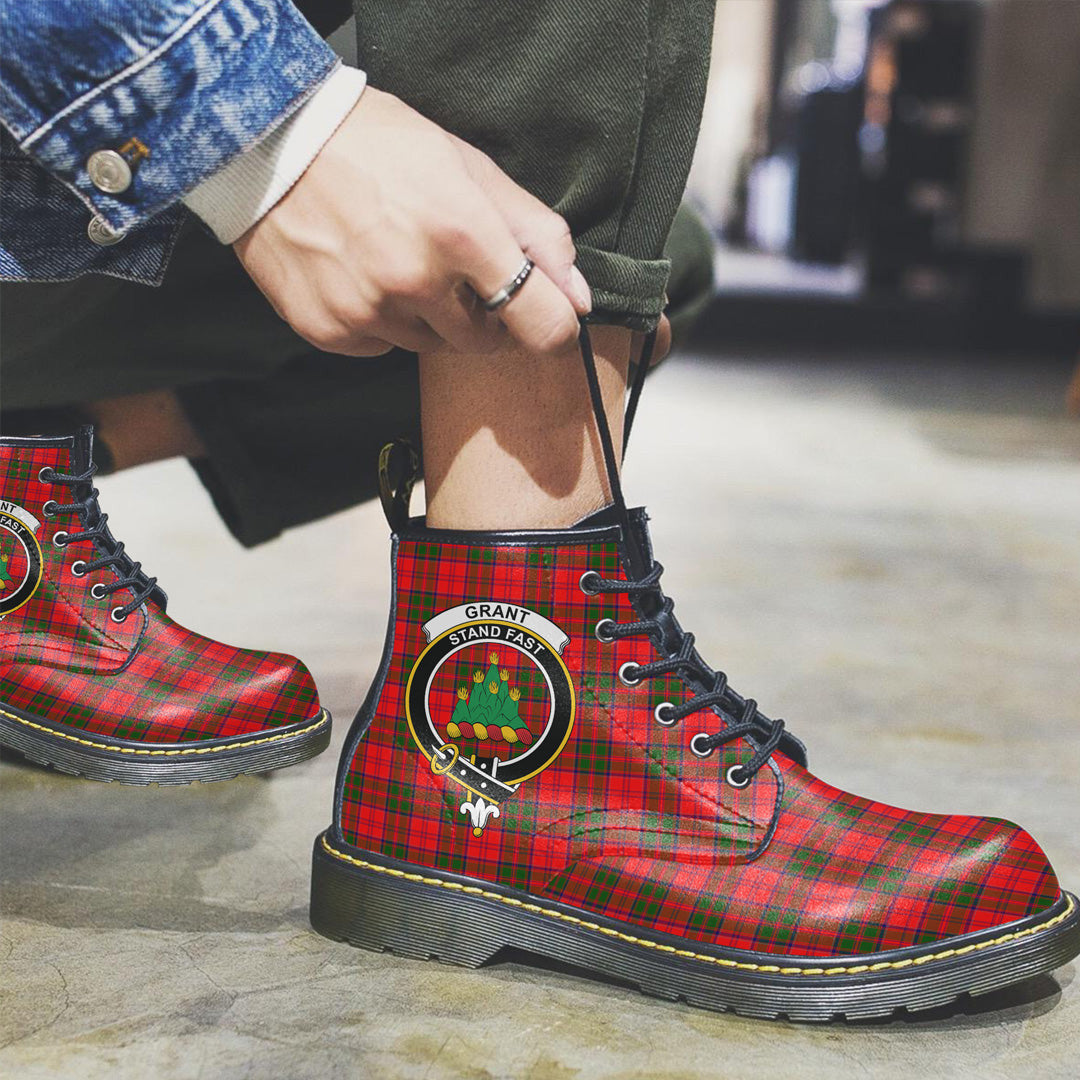 Grant Modern Tartan Crest Leather Boots