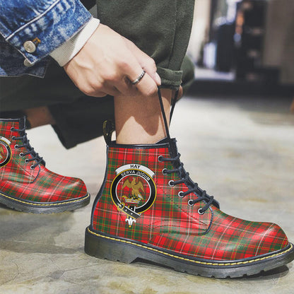 Hay Modern Tartan Crest Leather Boots