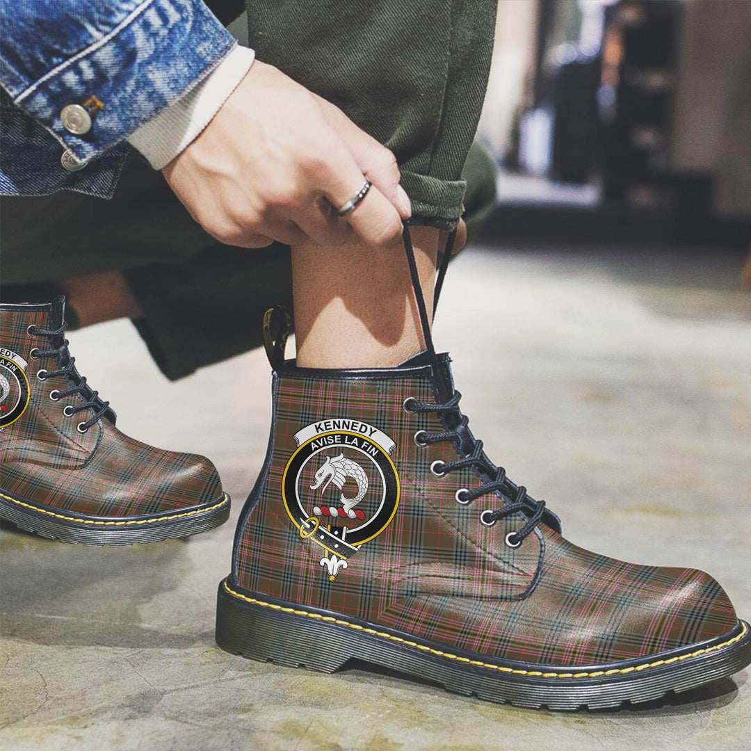 Kennedy Weathered Tartan Crest Leather Boots