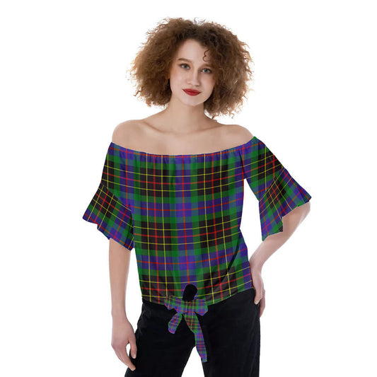 Brodie Hunting Modern Tartan Plaid Off-Shoulder Blouse